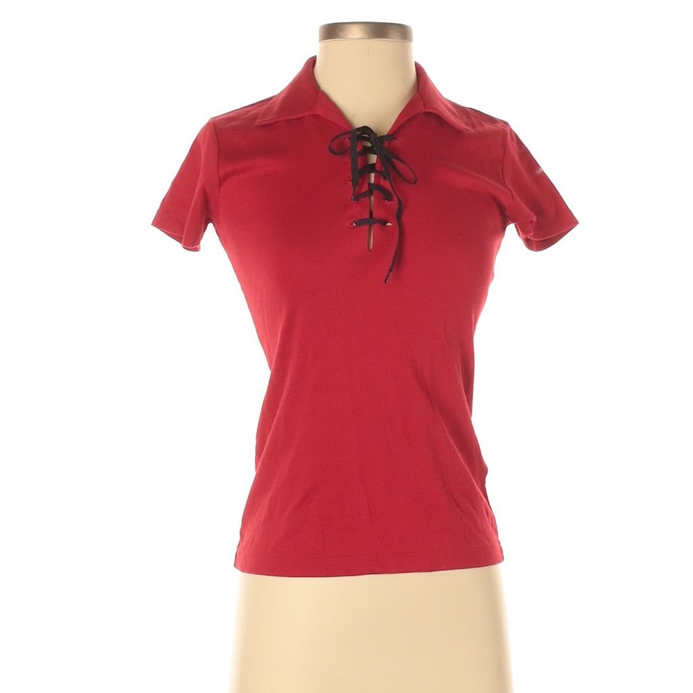 ❤️‍ Vintage Ralph Lauren Black Label Y2K Lace-Up Polo Red Top Small - USA Made